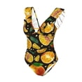 thumbnail image 4 of Yiaed Tangerine Print Women's Ruffled One Piece Swimsuit V Neck Swimwear Slimming Monokini for Woman-Medium, 4 of 8