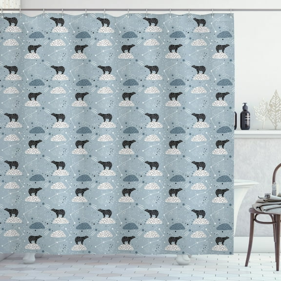 Ambesonne Constellation Shower Curtain, Polar Bear Stars, 69"Wx70"L, Pale Blue Black Bluegrey