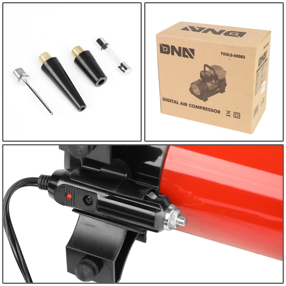 12 V 125 PSI LED Flash Light Air Pump Portable Air Compressor Inflator for Cars, Bikes and Balls