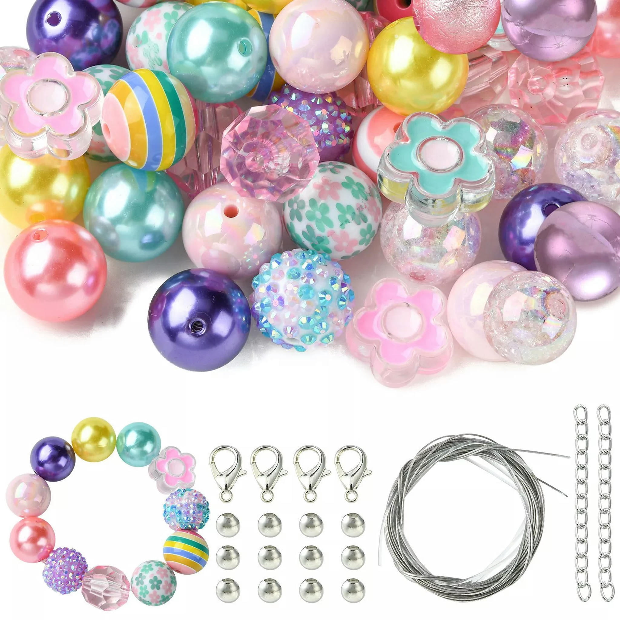 U8MO 50x Acrylic Bubblegum Loose Spacer Beads Kit for DIY Bracelet Jewelry Making
