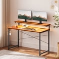 thumbnail image 4 of 48 inch Computer Desk with Adjustable Monitor Stand(4.3”, 5.5”, 6.7”), Home Office Desk with Charging Station & LED Light, Simple Modern Style Laptop Desk for Small Space, Vintage, 4 of 7