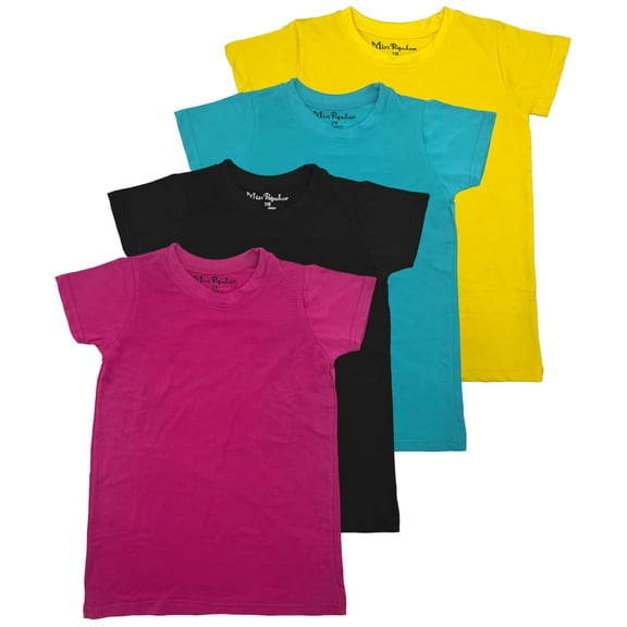 MISS POPULAR Girls 4 Pack Short Sleeve Quick Dry-Fit Moisture Wicking Active Athletic Performance Crew Neck T-Shirts (US, Numeric, 10, 12, Regular, Combo B)