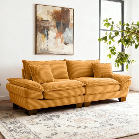 84" Comfy Corduroy Sofa 2-Seater Deep Seating Loveseat with Pillows for Small Spaces