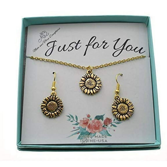 Sunflower Necklace and Earrings Set in Gold Plated Pewter. Sunflower Necklace. Sunflower Earrings. Sunflower necklaces for women. jewelry sets for women.