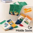 thumbnail image 2 of Everyday Wear Mid Cut Socks For Toddler Boys Kids Soft Crew Socks, Bright Colors Fun Patterns Children'S Socks 5Pair Value Pack, 2 of 7