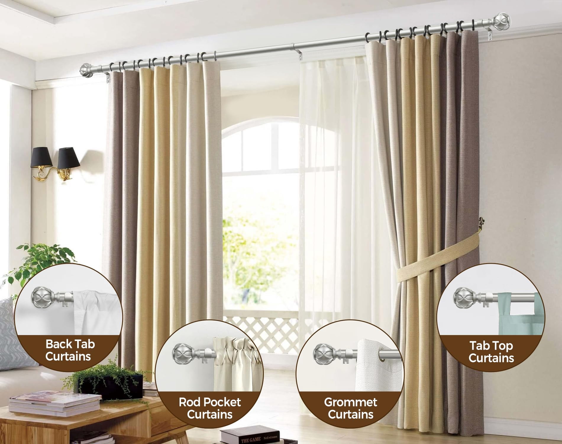 1 Inch Extra Long Curtain Rod 140 To 195 Inches Heavy Duty Rods For Windows 120 170  Adjustable Drapery With Netted Texture Finials