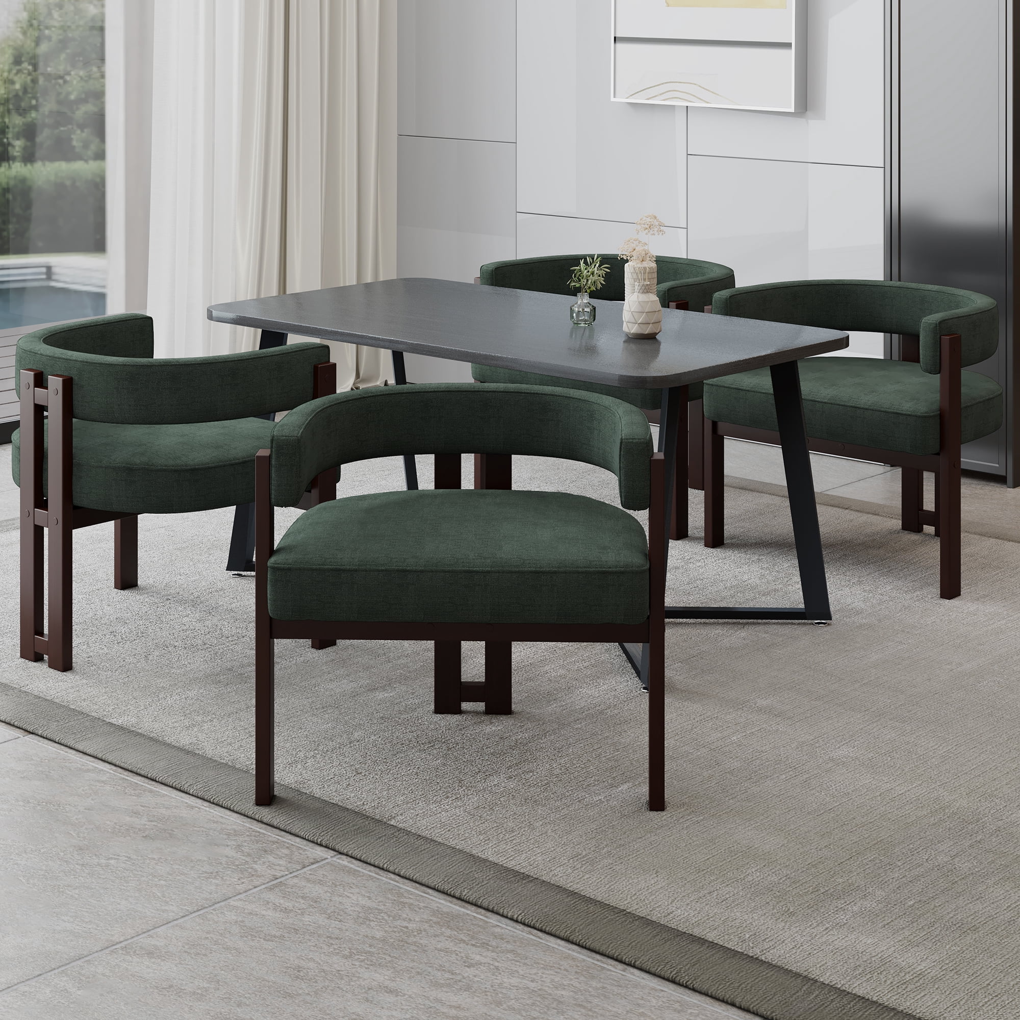 MAYEERTY Modern Accent Chair Teddy Upholstered Armchair with Open Back 3 Legs Barrel Dining Chair Comfy Side Chair for Living Room/Bedroom/Dining Room Set of 2 (Emerald)