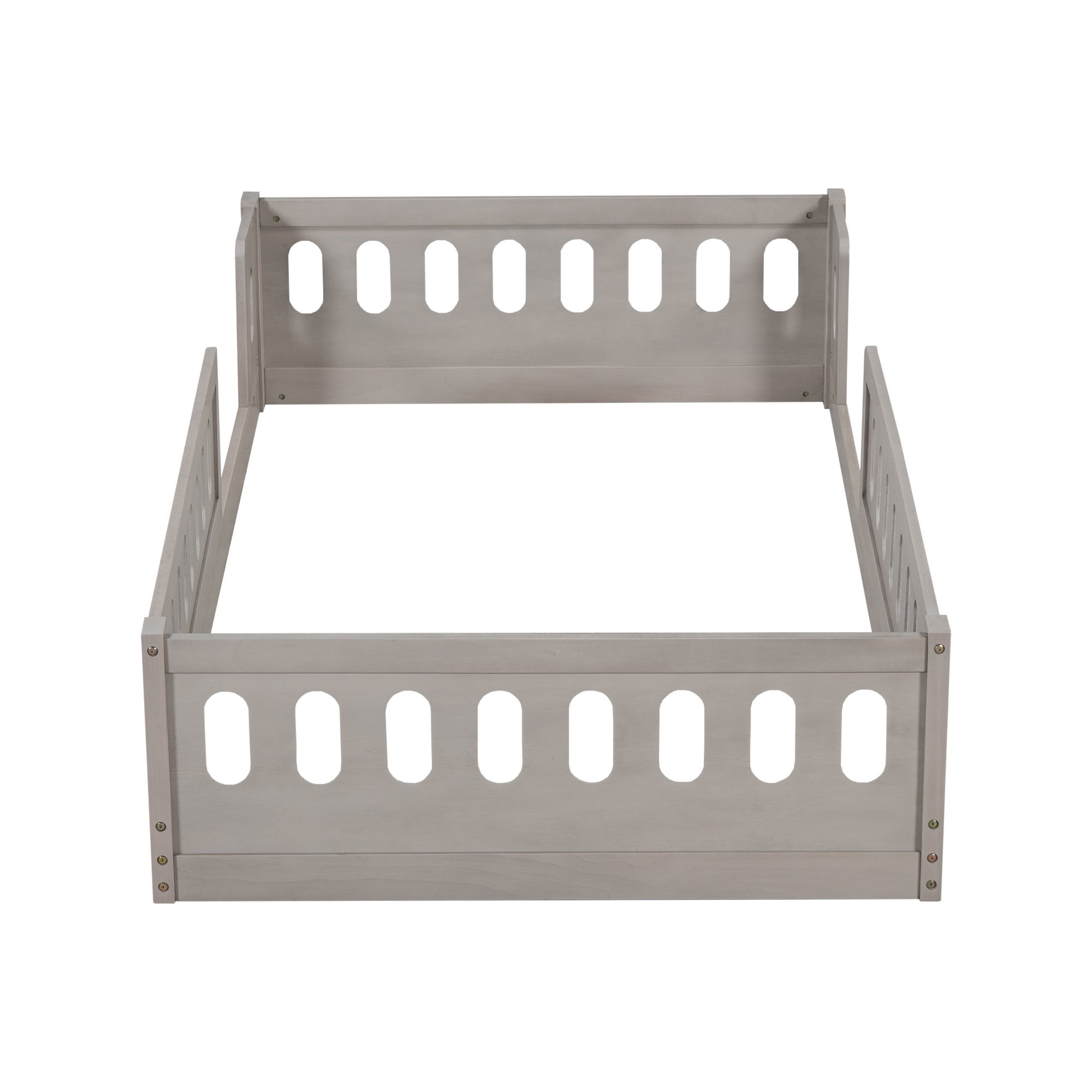 Noble House Agnes Twin Platform Bed with Semi-Enclosed Guardrail, Low Profile Floor Bed, Solid Wood Frame, Natural