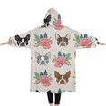 thumbnail image 2 of Oversized Wearable Blanket Hoodie,Boston Terrier Dog and Flower Florals Sherpa Blanket Hoodie with Super Pockets,Super Warm Fuzzy Pullover for Women & Men, 2 of 6