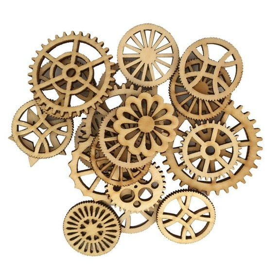 50x Assorted Unfinished Blank Wood Wooden Gear Embellishments for DIY Crafts