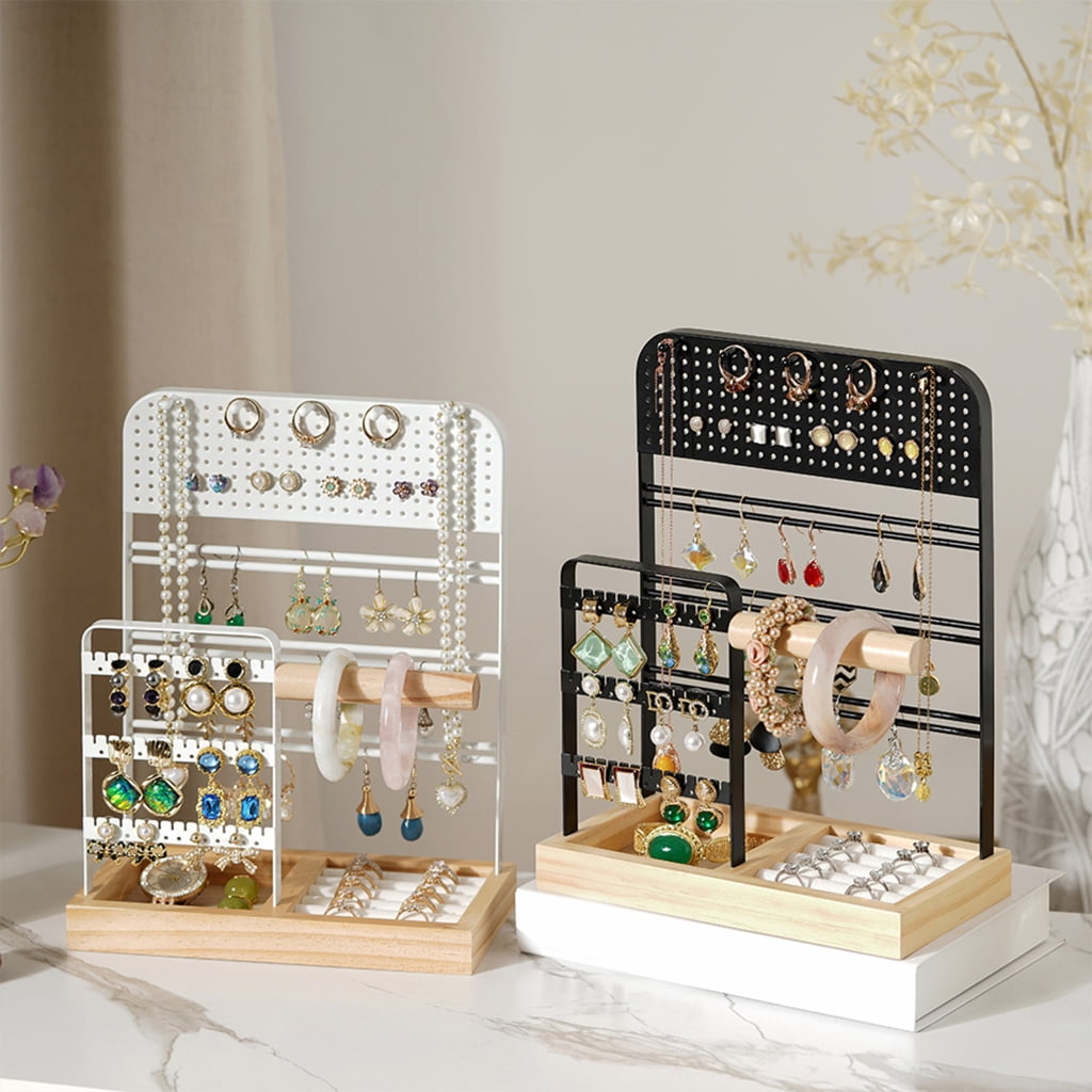 FENOHREFE Metal Jewelry Collection Rack Convenient Jewelry Stand with Hooks and Earring Holes Presentation