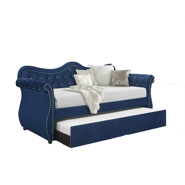 Galaxy Home Abby Upholstered Velvet Solid Wood DayBed with Trundle in