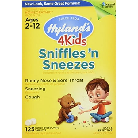 5 Pack - Hyland's Homeopathic Sniffles 'n Sneezes 4 Kids 125 Tablets (Best Medicine For Sniffles)