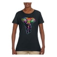 thumbnail image 2 of Colorful Rainbow Floral Elephant Animal Lover Womens Graphic T-Shirt, Black, X-Large, 2 of 3