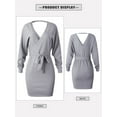 thumbnail image 7 of Xuanfei Women Crossover V Neck Long Sleeve Tie Waist Open Back Rib Mini Dress, 7 of 7