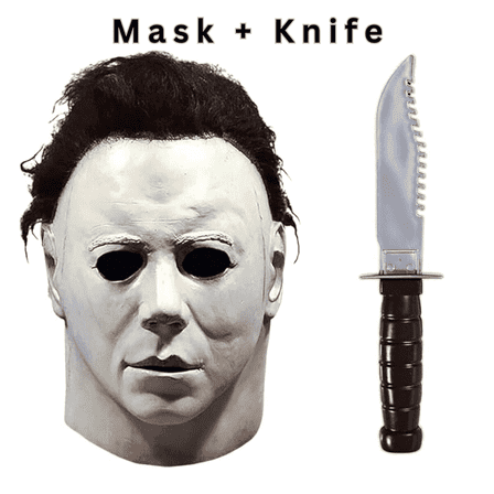 Festive Find Store Michael Myers Halloween Mask with Knife Scary Cosplay Costume for Adults