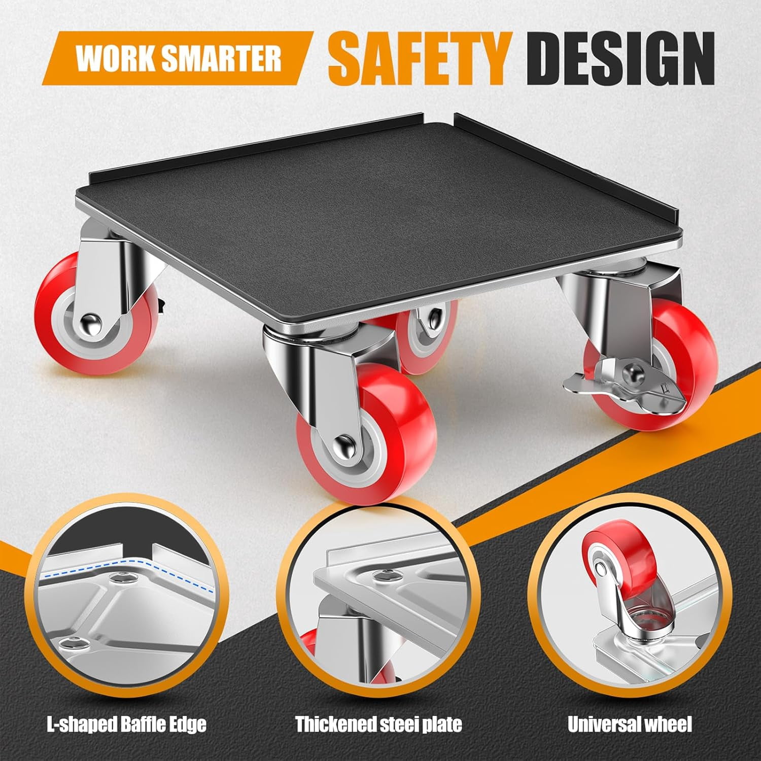 Heavy Duty 1500LBS Furniture Dolly & Movers with 5X 360° Wheels - Carbon Steel Panel & Non-Slip Casters, Includes Lifter Jacks, Gliders for Sofa, Refrigerator (5.4 Inch, Silvery)