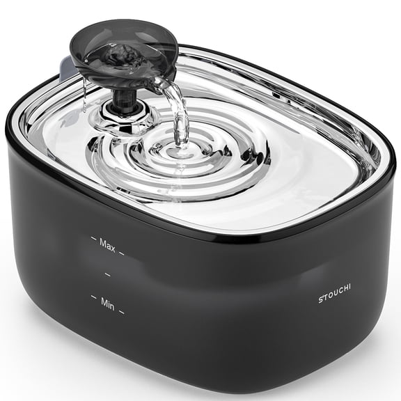 Stouchi Stainless Steel Cat Fountain, Super Quiet 2.5L/84oz Automatic Water Fountain for Cats Dogs, LED Water Level Window, BPA-Free with 2 Filters & Cleaning Brush, Easy to Clean