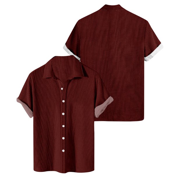 Men's Solid Color Button Short Sleeve Shirts Men's Casual Fashion Short Sleeve Shirts M