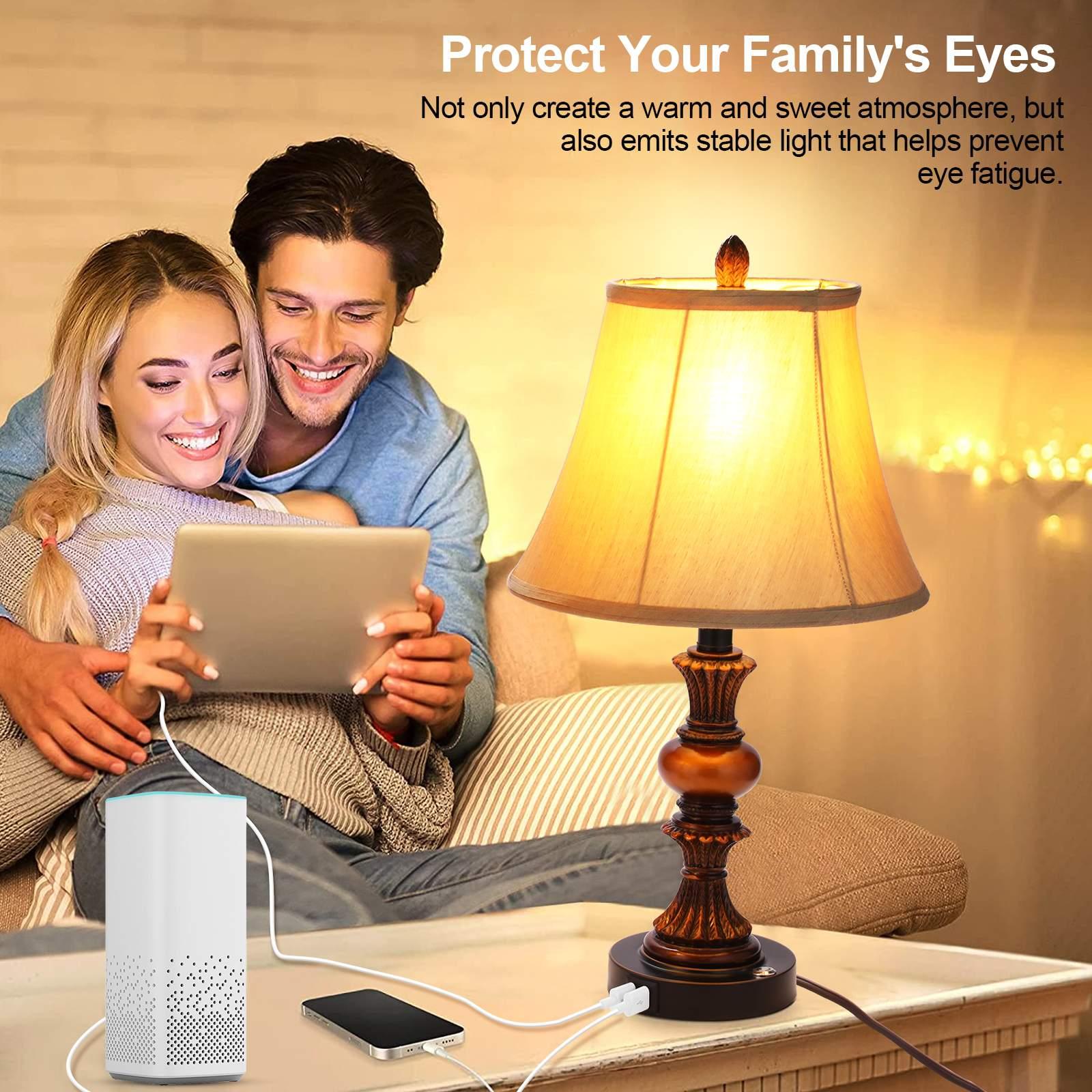 Nictiv 2 Pack Traditional Table Lamps,Touch Control 3-Way Dimmable Lamp Sets w/4 USB Charging Ports, Fabric Tapered Drum Shade Nightstand Lamp for Living Room, Bedroom, 2 Free LED Bulbs, Bronze