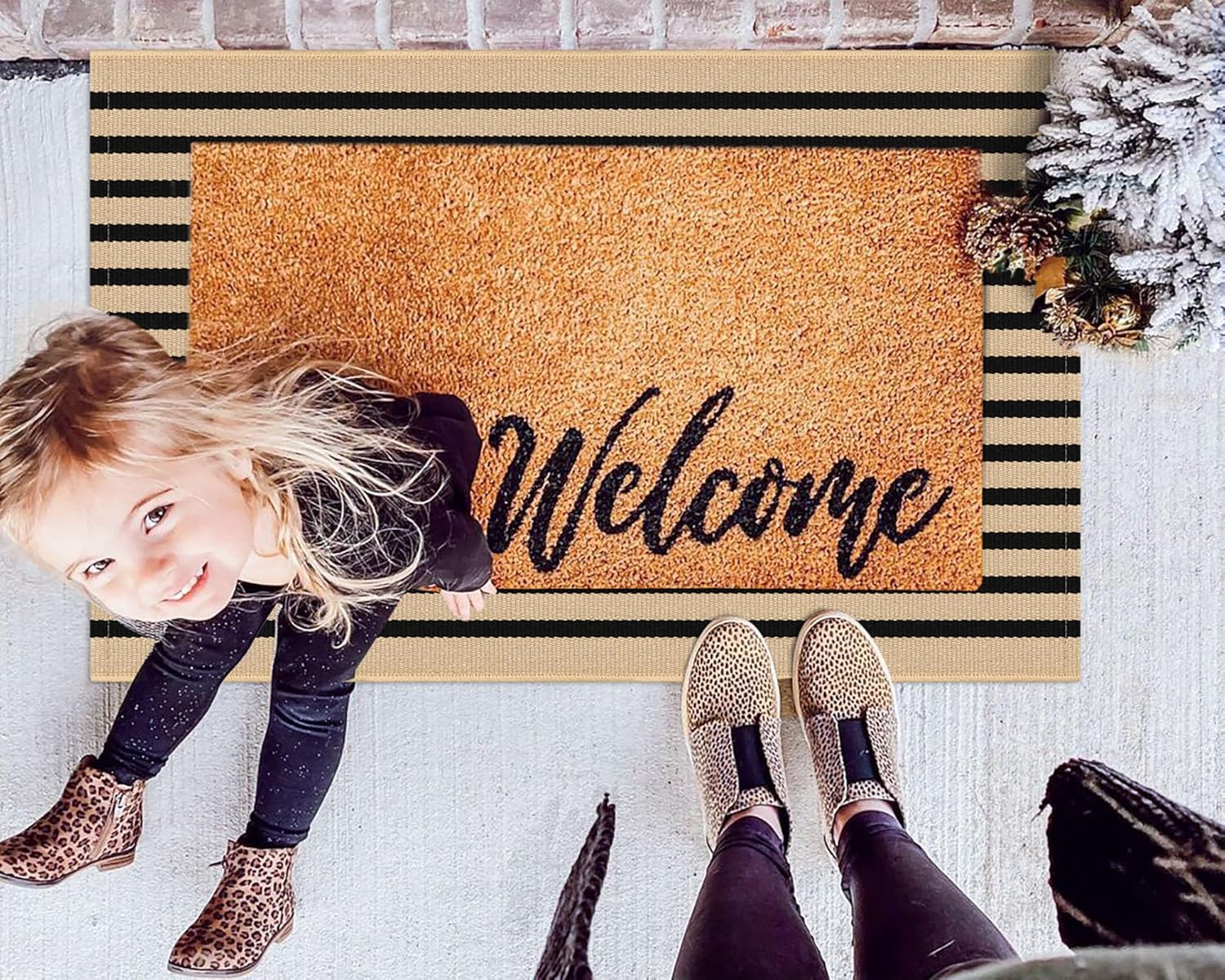 Area Rug  Striped Front Door Rug Cotton Washable Indoor Outdoor Rug Doormats Outdoor Small Striped Rugs for Kitchen Entryway Patio Front Porch Decor