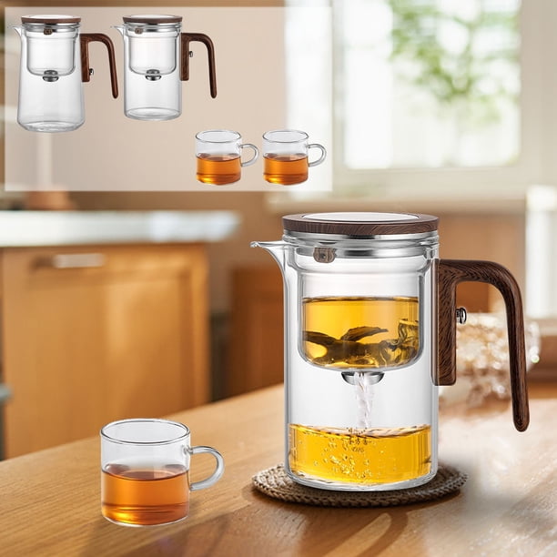 Tetera Sin Varilla, Vidrio de Borosilicato de Alta Pureza, Ventosa Magnética Flotante, Filtración Fina de Té, Diseño Elegante, Juego de Té para Una o Dos Personas, Fácil de Limpiar, 1 Tetera