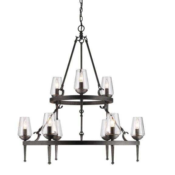 Marcellis 9 Light Chandelier in Dark Natural Iron with Clear Glass