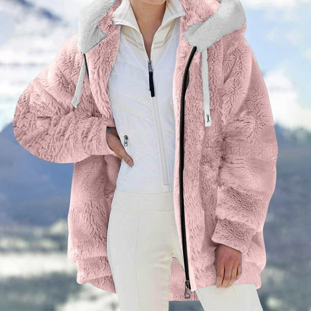 Gibobby Chamarra Sherpa para mujer Abrigos de forro polar para mujer de moda para invierno abrigados comodos ligeros a la moda tallas grandes Rosa CH Walmart en linea