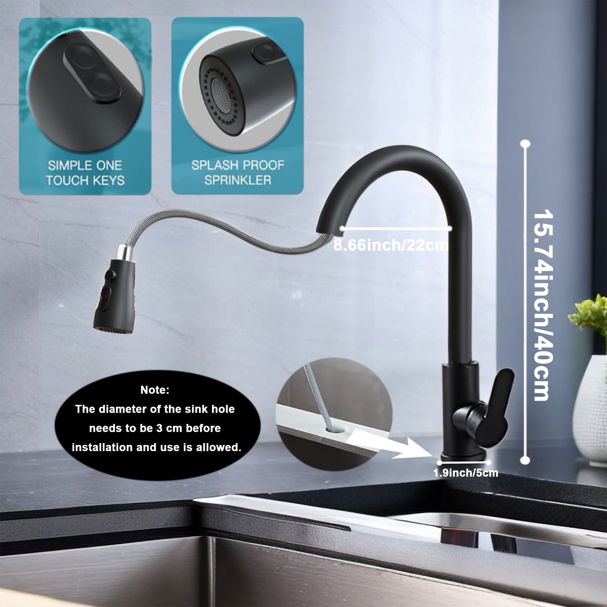 Kitchen Faucets-Kitchen Sink Faucet -Kitchen Faucet with Pull Down Sprayer-Stainless Steel