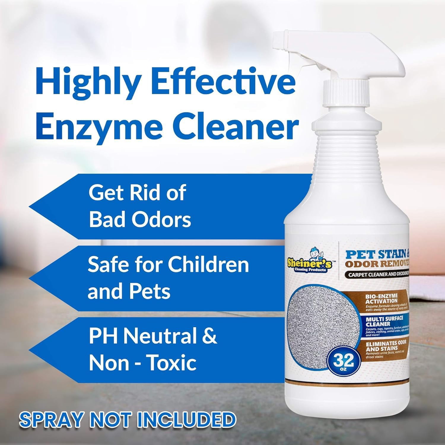 Pet Stain Remover & Pet Odor Eliminator, Advanced Cleaning Bio-Enzyme Cleaner Solution for Carpets, Rugs, Upholstery & Multi-Surfaces, Safe for Pets & Kids. (32 oz)