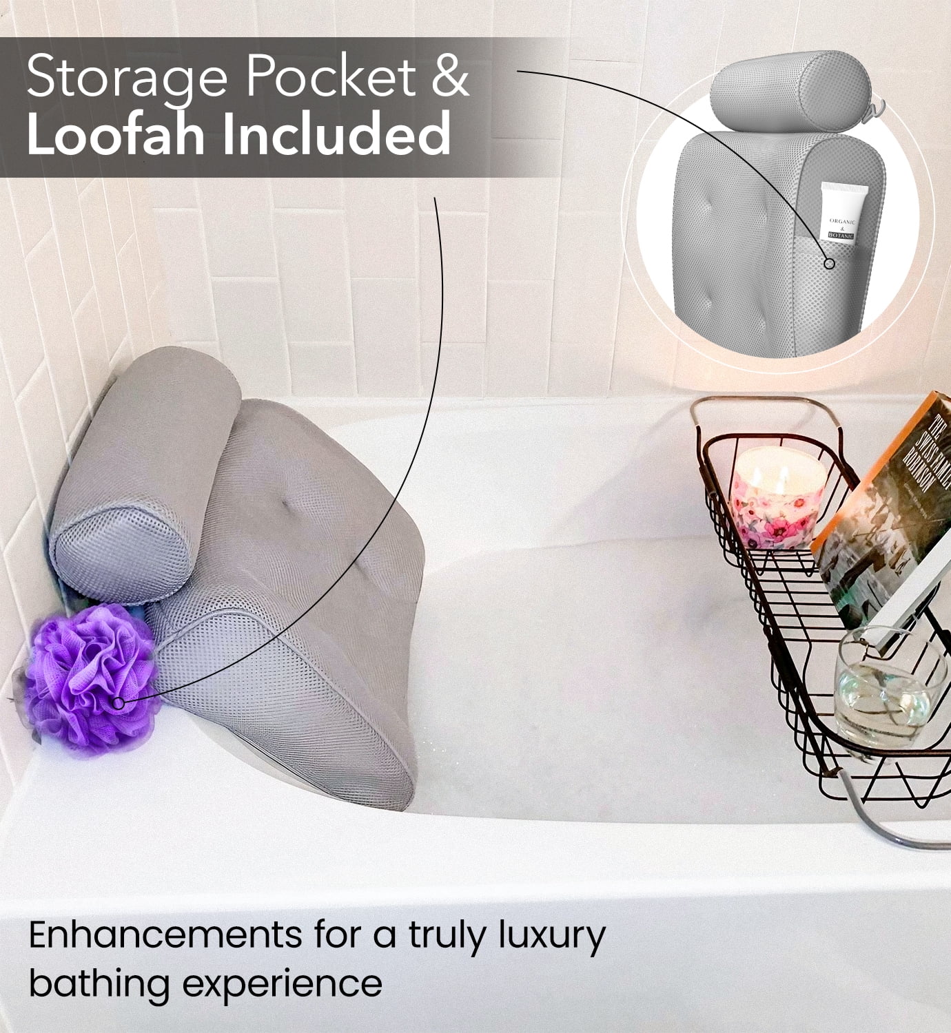 Everlasting Comfort Luxury Bath Pillow - Head, Neck, Back Support