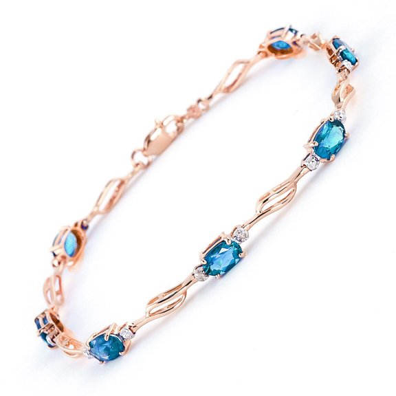 Galaxy Gold 14k Solid Rose Gold Tennis Bracelet withBlue Topaz & Diamonds