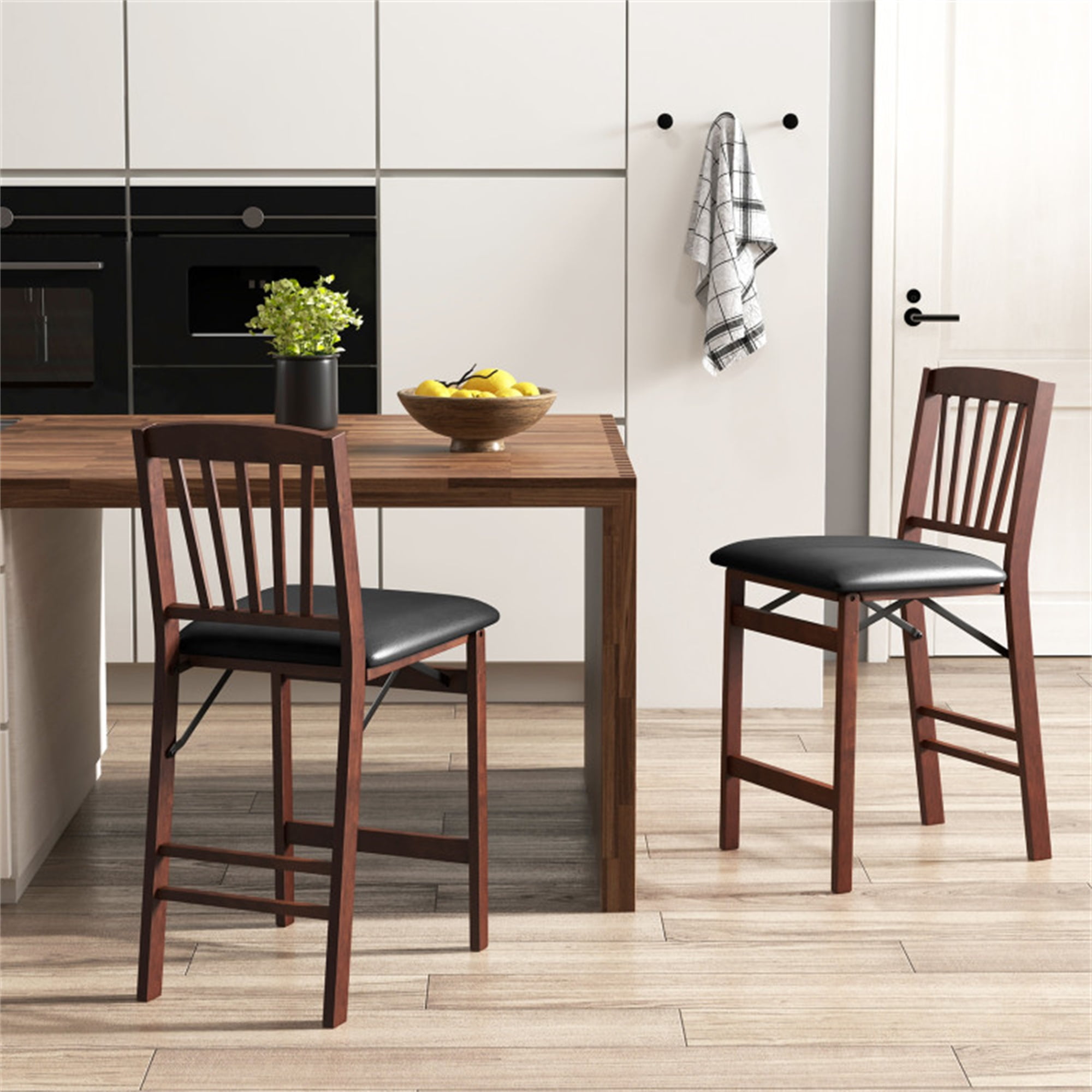 Demi Bonn Set of 2 Counter Height Dining Chairs Folding Kitchen Island Stool with Padded Seat, Brown