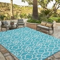 thumbnail image 2 of HOMERRY Geometric Floral Outdoor Rug Straw Plastic Area Rug for Balcony Pool RV Waterproof Reversible Carpet, Light Blue, 5'x 8', 2 of 7