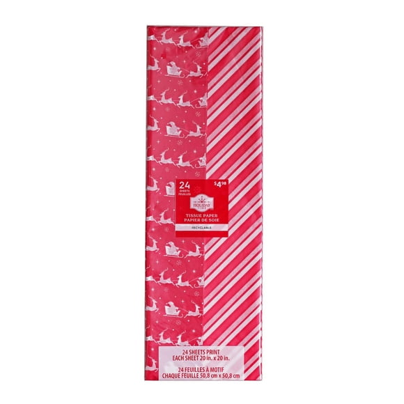 Holiday Time Printed Gift Paper Tissue, 24 Count Santa and Stripe