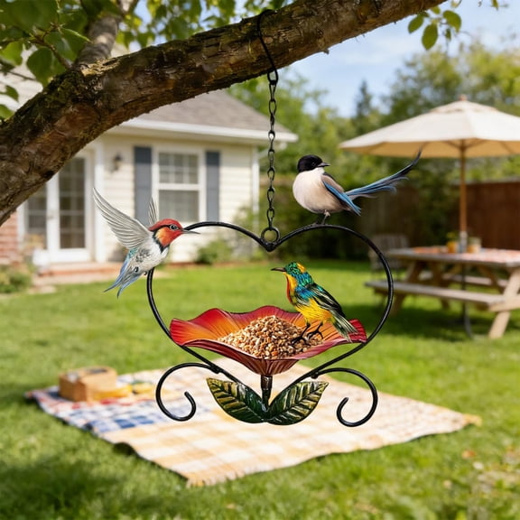 Squirrel Proof Bird Feeder Iron Birds Feeder Heart Shape Flower Birds Feeder Outdoor Garden Decoration Hanging Bird Feeder Birdhouses Squirrel Proof