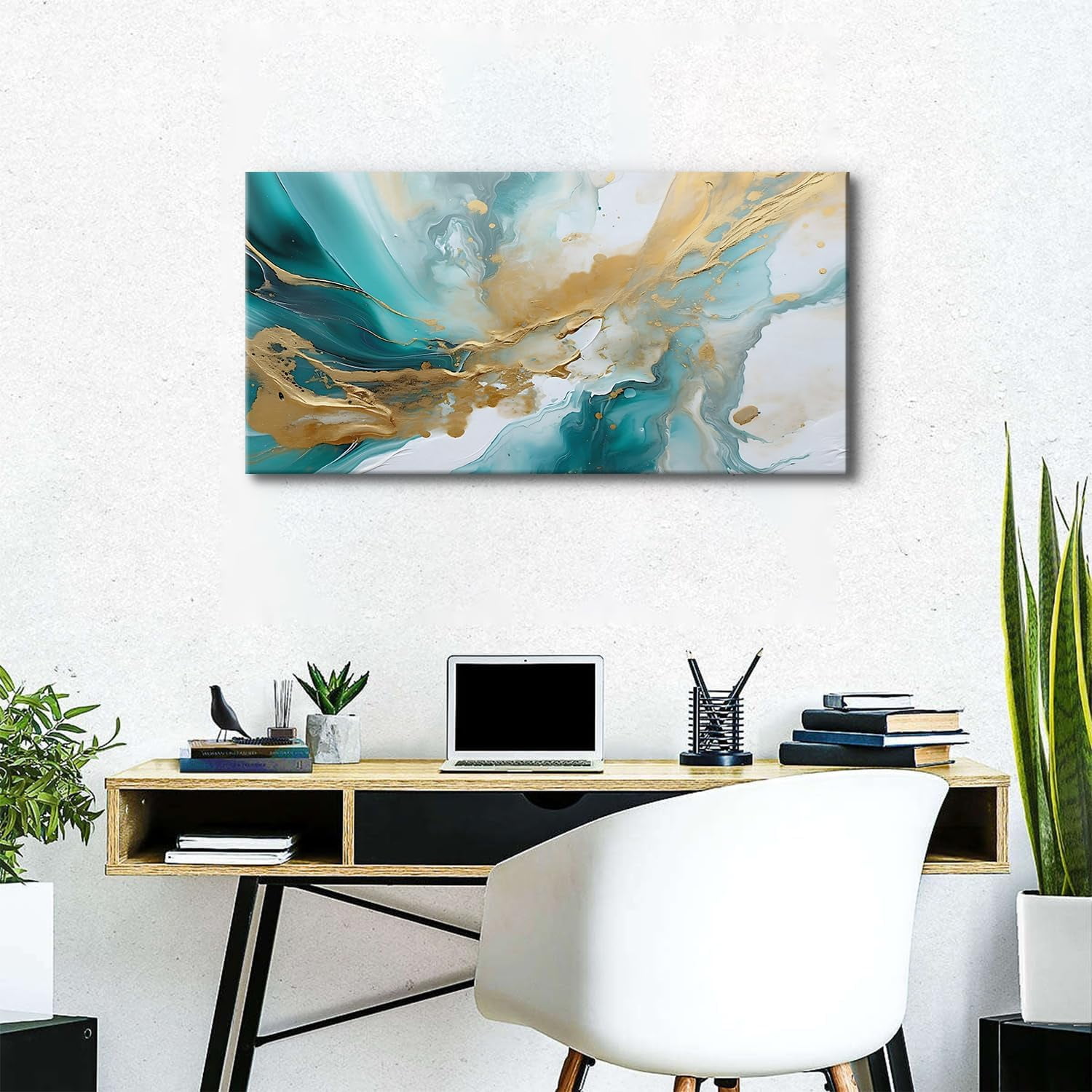 WFSposterTeal Abstract Wall Art for Living Room Turquoise Picture Abstract Marble Canvas Painting Wall Decor Teal and Gold Texture Prints Poster Modern Neutral Artwork for Office Bedroom Home Decor