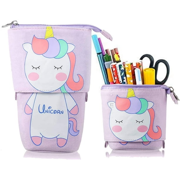 iSuperb Telescopic Pencil Case Stand Up Pen Bag Grid Pencil Holder Canvas  Pouch Cosmetic Bags