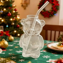 Glass Straw Cup, Cute Drinking Glasses, Honey Bear Straw Cup, Teddy Bear Glass Cup with Straw 12oz, Cute Mugs, Coffee Beer Wine Cocktail Drinks Glassware, Bear Glass Cup with Lid and Straw, by UKHBMC