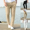 thumbnail image 2 of QATAINLAV Summer Linen Pants Men Casual Drawstring Elastic Waist Beach Pant Basic Solid Color Straight Leg Trousers with Pockets White 3XL, 2 of 8