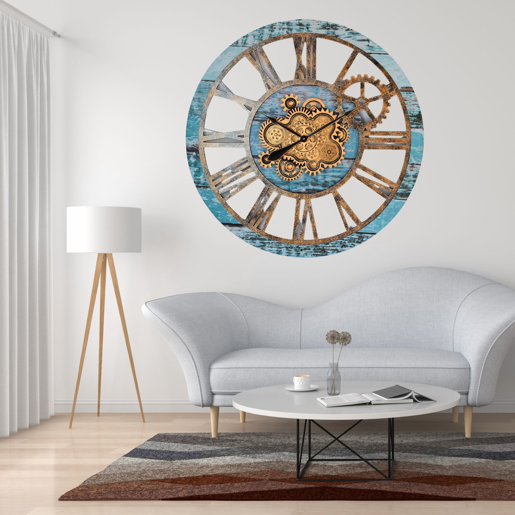 THE GEARS CLOCK Wall Clock with Real Moving Gears AM-LI_ 36 in Round Aqua-Green