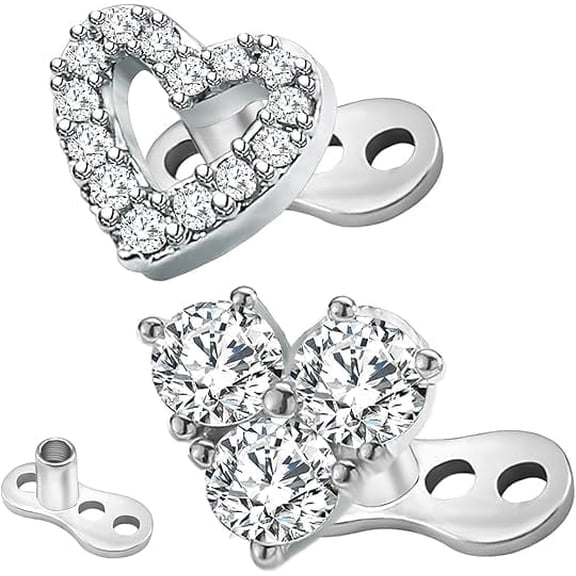 2Pcs 14G CZ Heart Dermal Anchor Tops 316L Surgical Steel Microdermals Body Piercings for Women Men