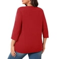 thumbnail image 4 of Yubnlvae Women's Plus-Size 3/4 Sleeve Tops & Blouses Plus Size Tunic Tops for Womenclearance! Solid, Round Neck, Red 2, 4Xl, 4 of 7