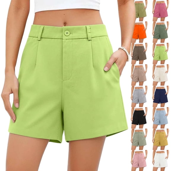 YgkuHd Women's High Waist A Line Dress Shorts, Solid Color Casual Wide Leg Tailored Suit Shorts with Pockets for Summer Daily Wear