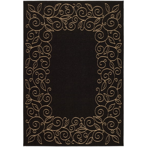 SAFAVIEH Courtyard Chole Bordered Indoor/Outdoor Area Rug, Black/Beige, 4' x 5'7"