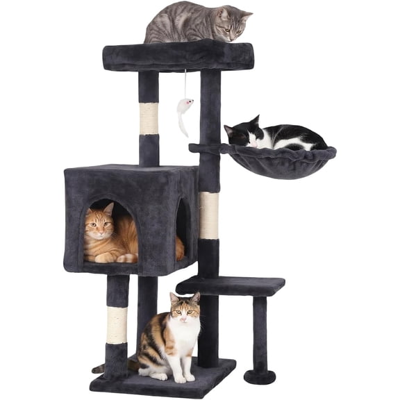 TerraOutfit 37.8" Cat Tree Climbing Tower Multi-Level Condo Hammock Dark Gray