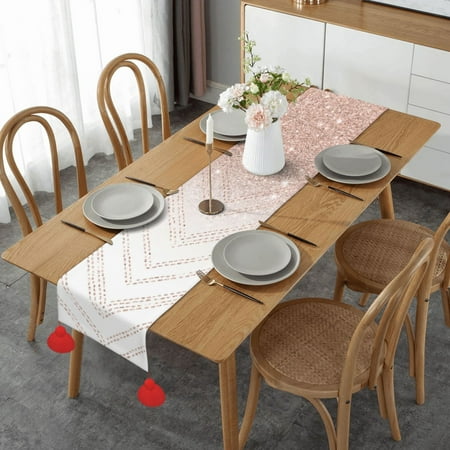 

Glittery Pretty Pattern Table Runner Imitation Linen Table Runner With Red Tassels For Party And Dining Room 14 x 60