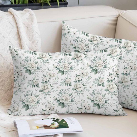 White Spring Floral Pillow Covers 12"x20", Pastoral Flowers Watercolor Soft Brushed Microfiber Breathable Throw Pillow Covers, Decorative Pillowcase with Zipper for Couch Sofa Bedroom Living Room