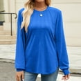thumbnail image 4 of ATOYSOY Women's Solid Color Pullover Outwear Crew Neck Sweatshirts Fashion Long Sleeve Tees Fall Winter Casual Shirts Pleated Loose Fleece Tops Blue S, 4 of 8
