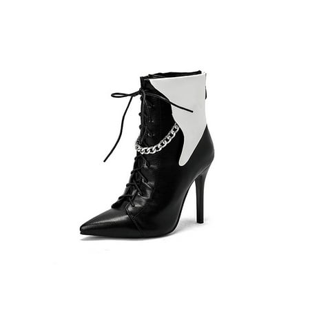 

Daeful Womens Anti-Slip Lace Up Dress Bootie Shoes Walking High Heels Office Casual Sexy Heeled Booties Black 6.5